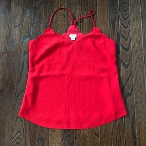 J. Crew Women’s 4 Red Scalloped Razorback Lined Sleeveless Tank/Blouse - EUC!